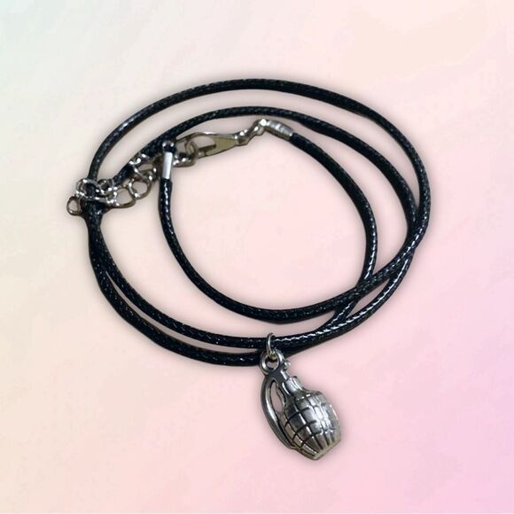 Dainty, Faux Grenade, Charm &  Brown Wax Cord, Adjustable Rope - Picture 1 of 16